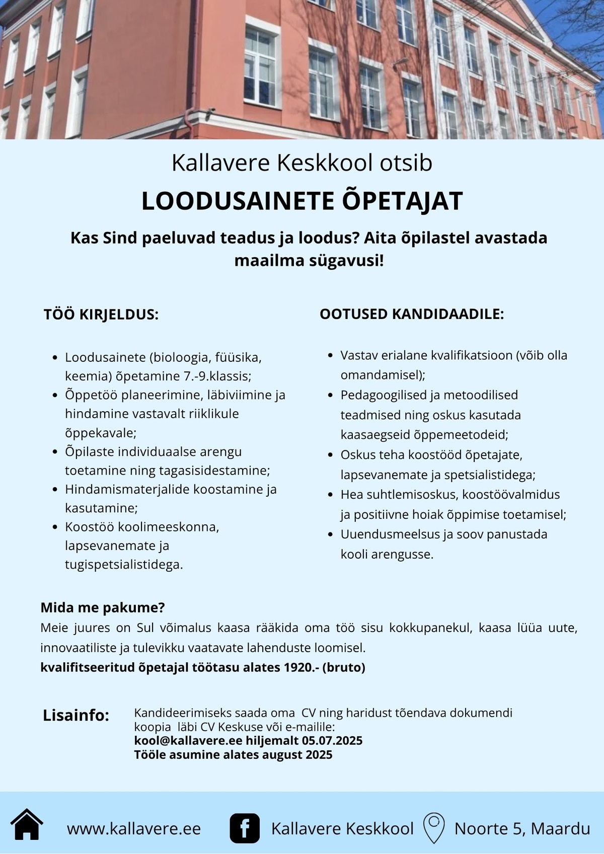 Kallavere Keskkool Loodusainete õpetaja