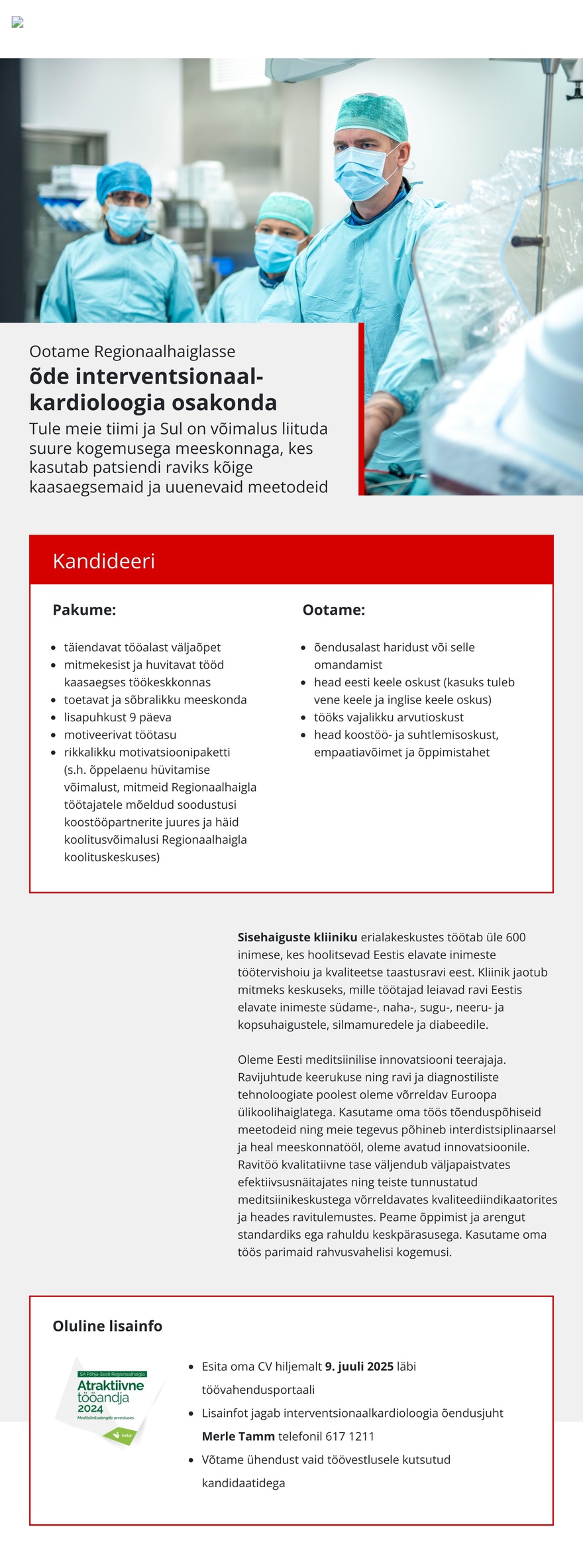 Põhja-Eesti Regionaalhaigla Õde interventsionaalkardioloogia osakonda