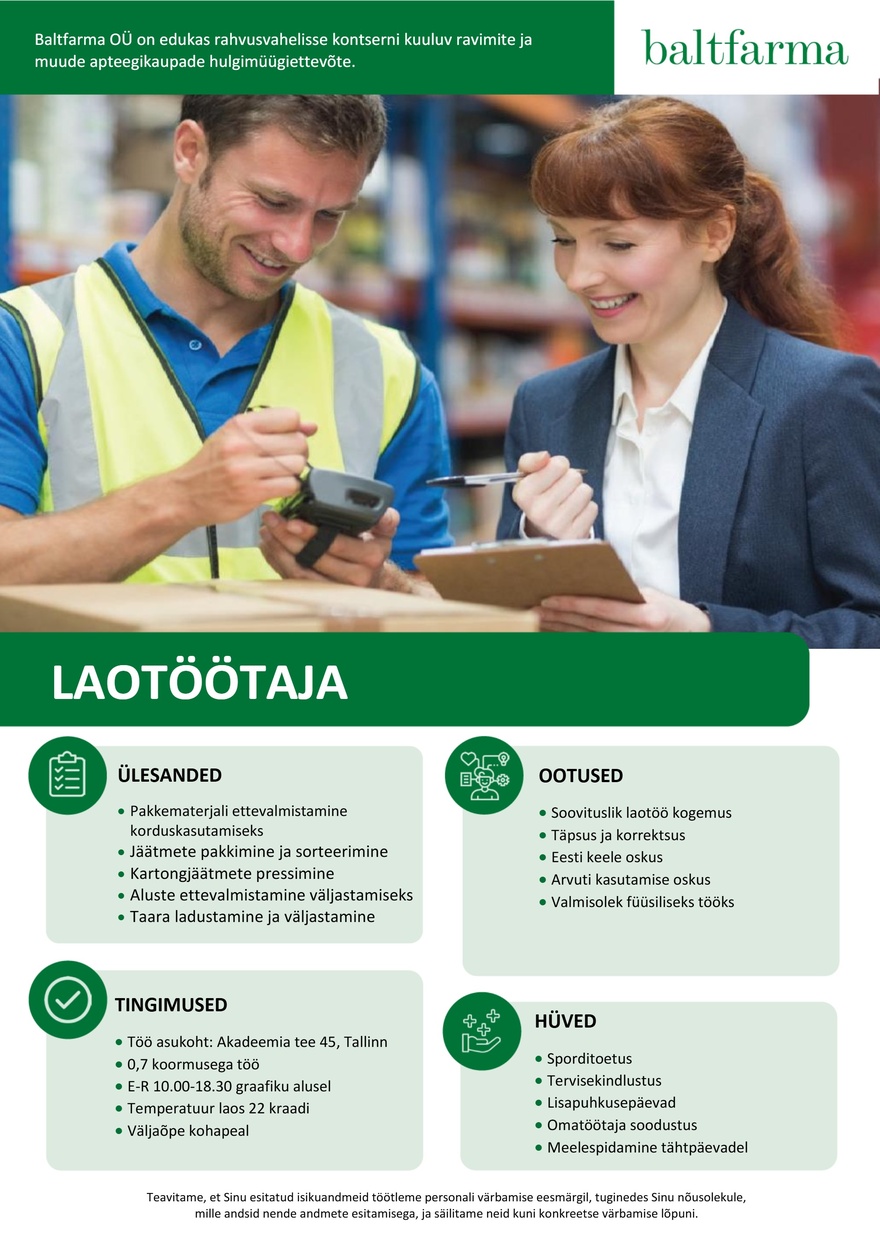 Baltfarma OÜ Laotöötaja