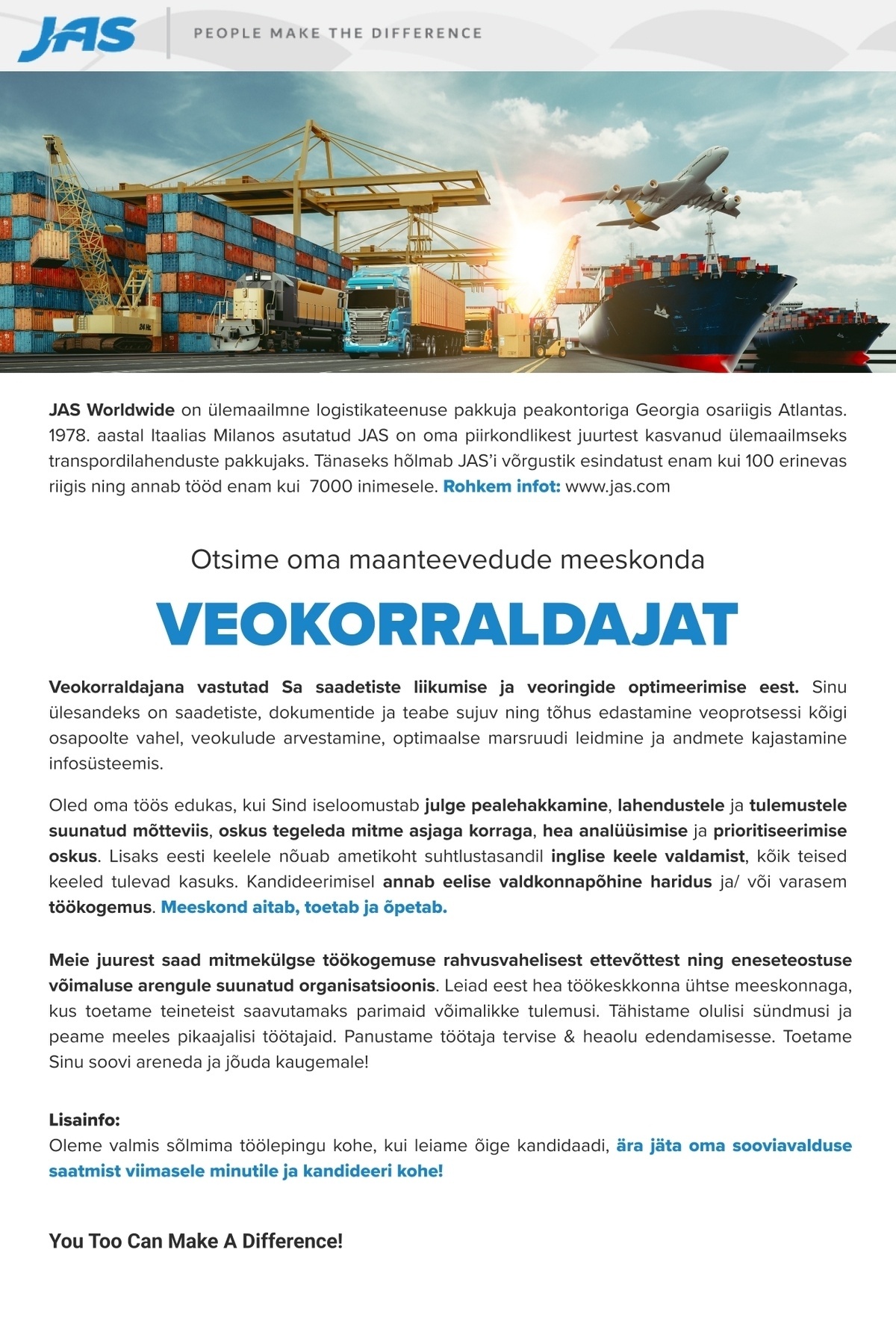 JAS Worldwide Estonia OÜ Veokorraldaja