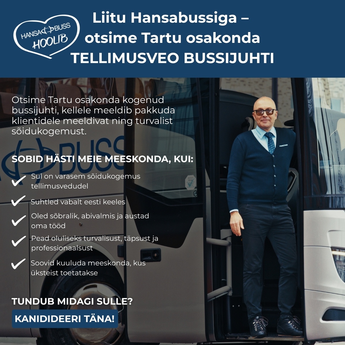 Hansabuss AS Tellimusveo bussijuht Tartu piirkonda