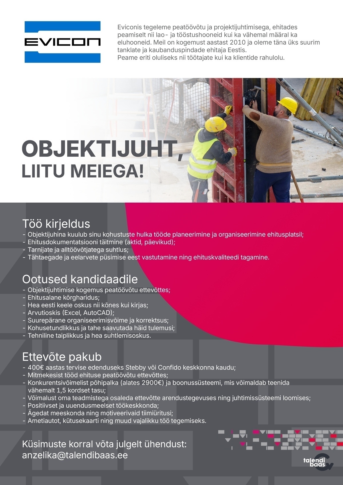 Evicon Ehitus OÜ Objektijuht