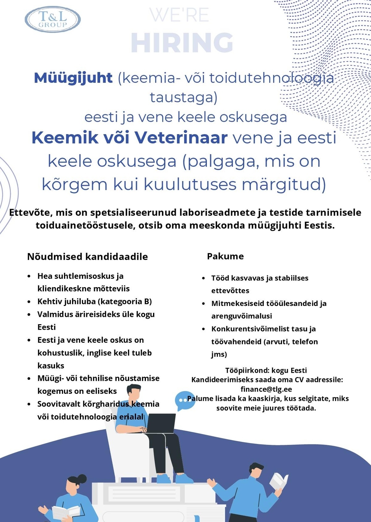 TL Group OU (Estonia) Müügijuht (keemia- või toidutehnoloogia taustaga)