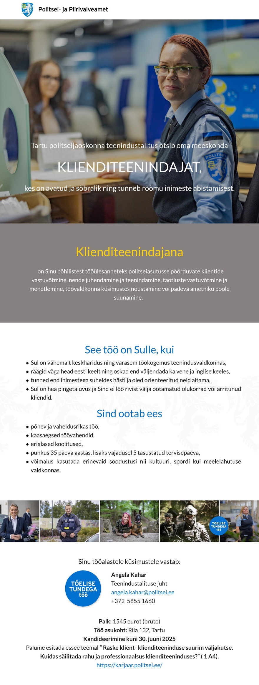 Politsei- ja Piirivalveamet Tartu klienditeenindaja