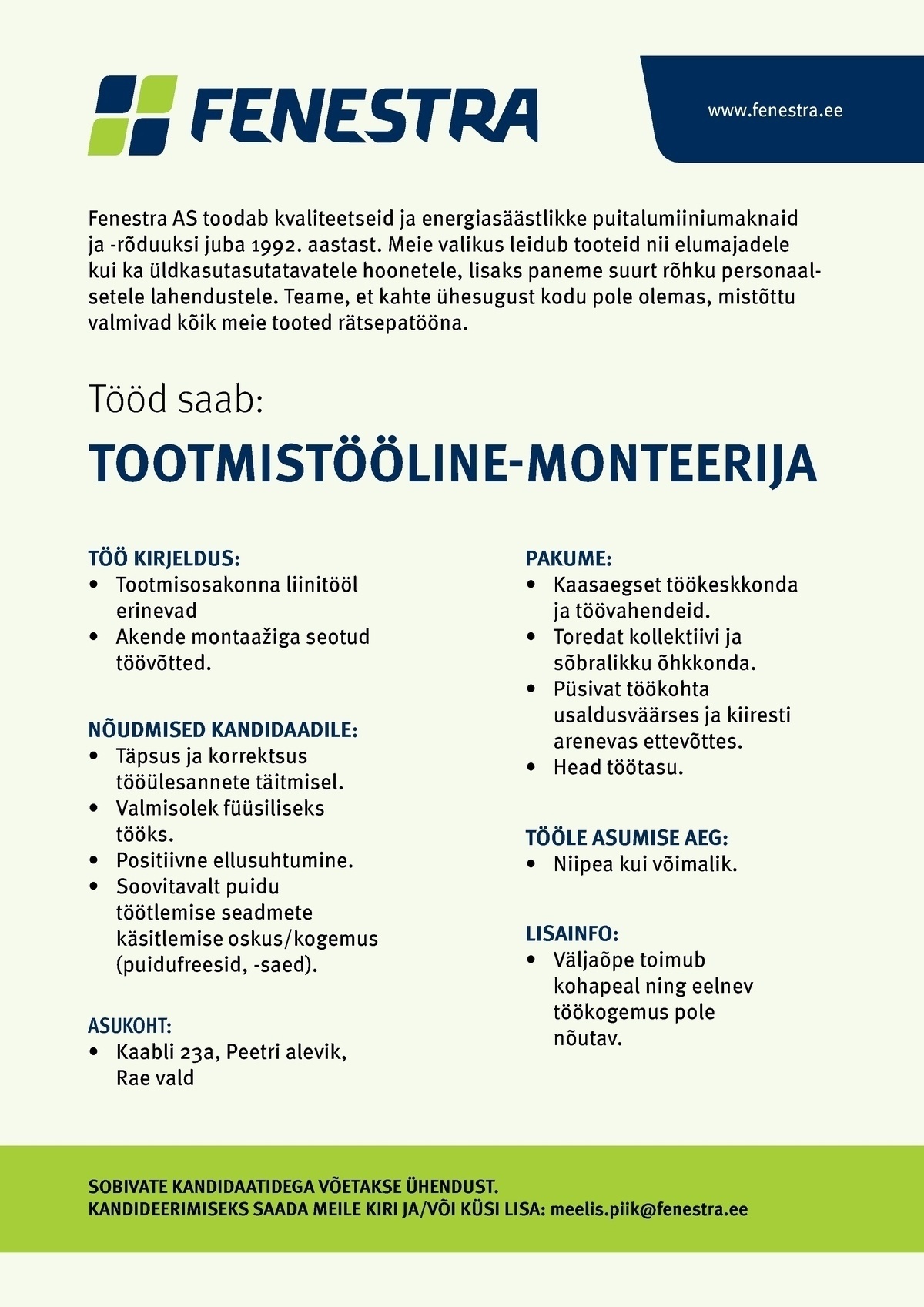 Fenestra AS Monteerija