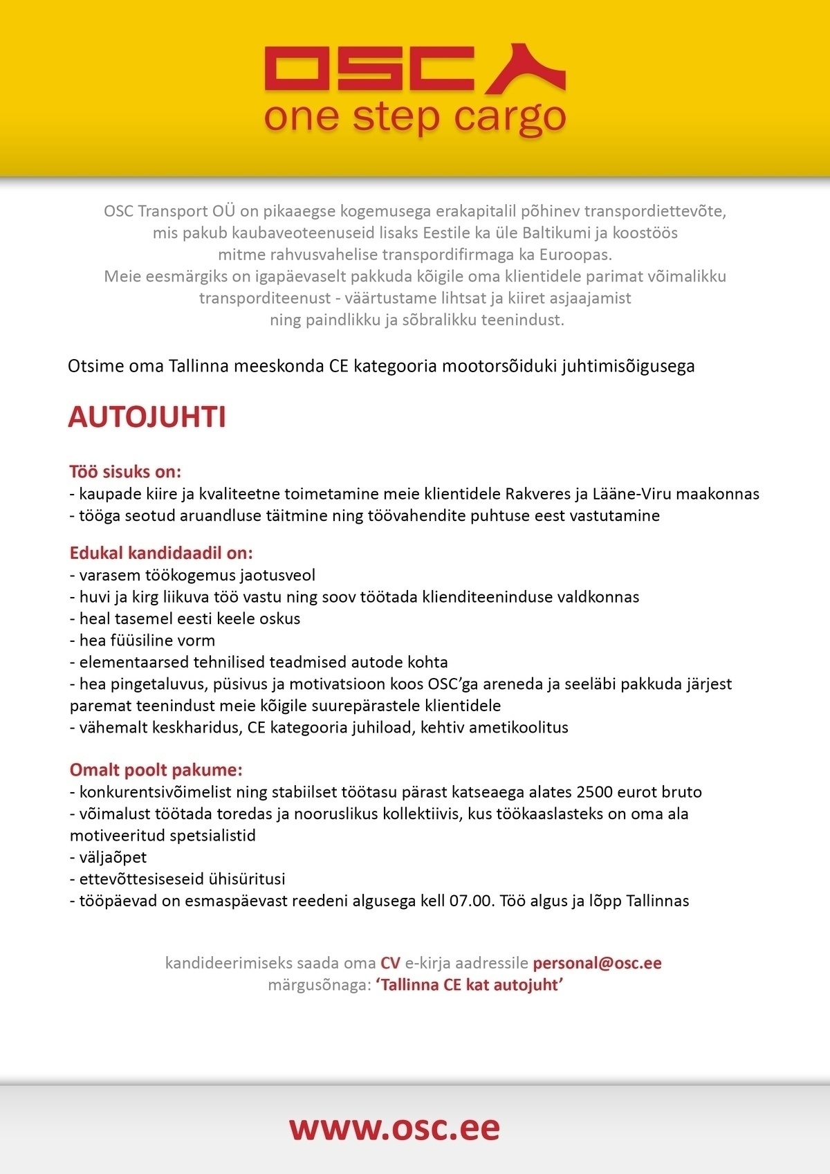 OSC TRANSPORT OÜ Autojuht CE