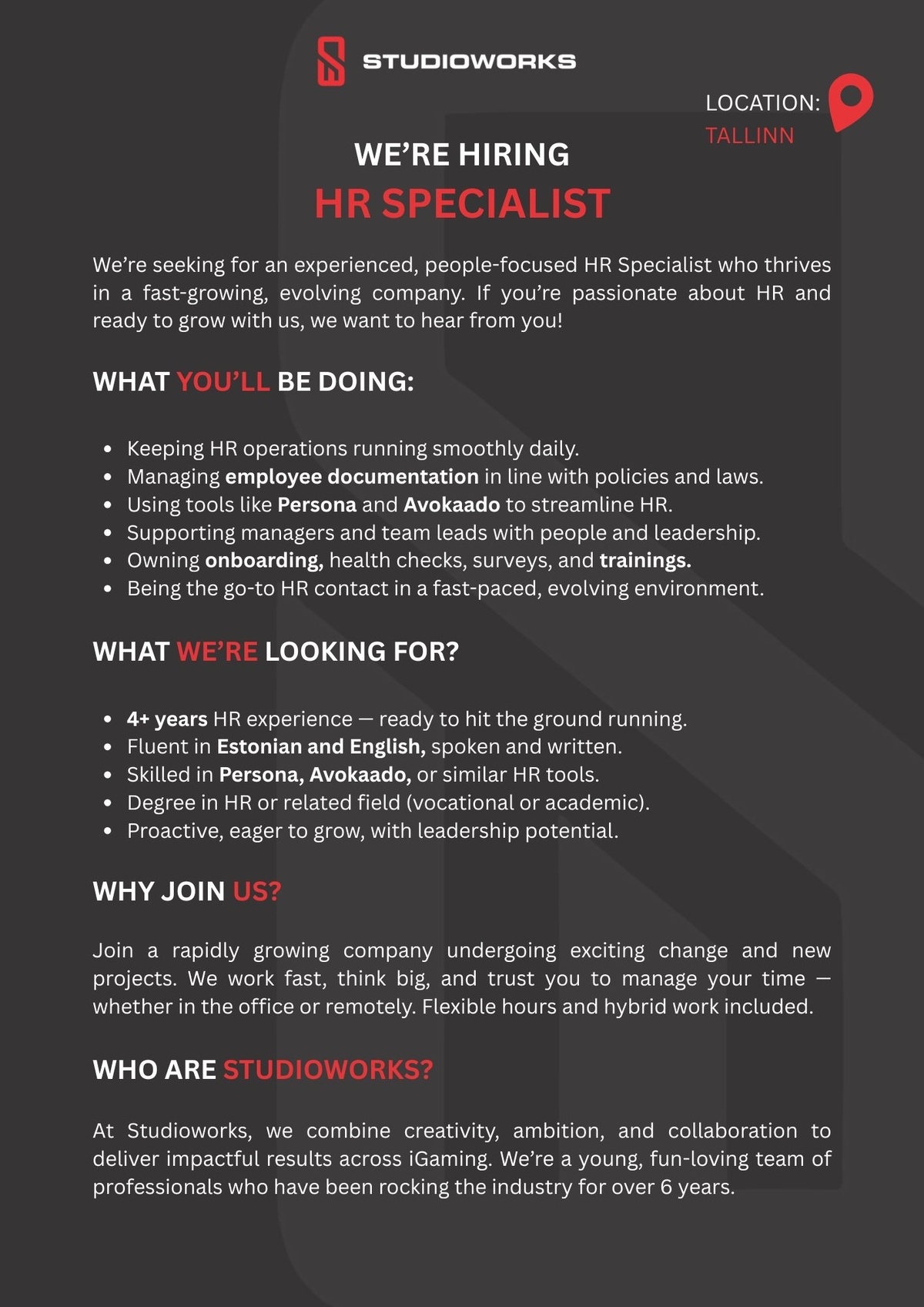 Studioworks OÜ HR Specialist
