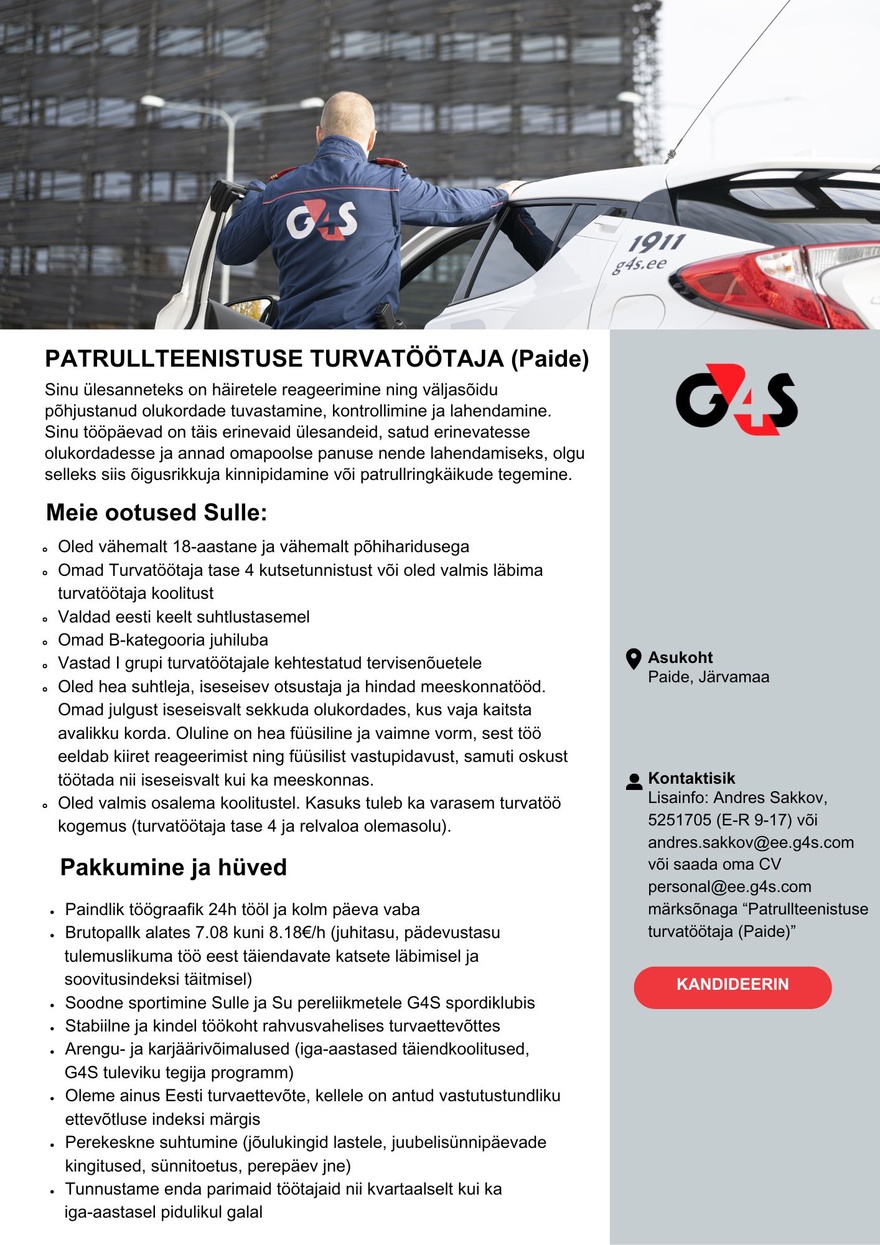 AS G4S Eesti Patrullteenuse turvatöötaja (Paide)