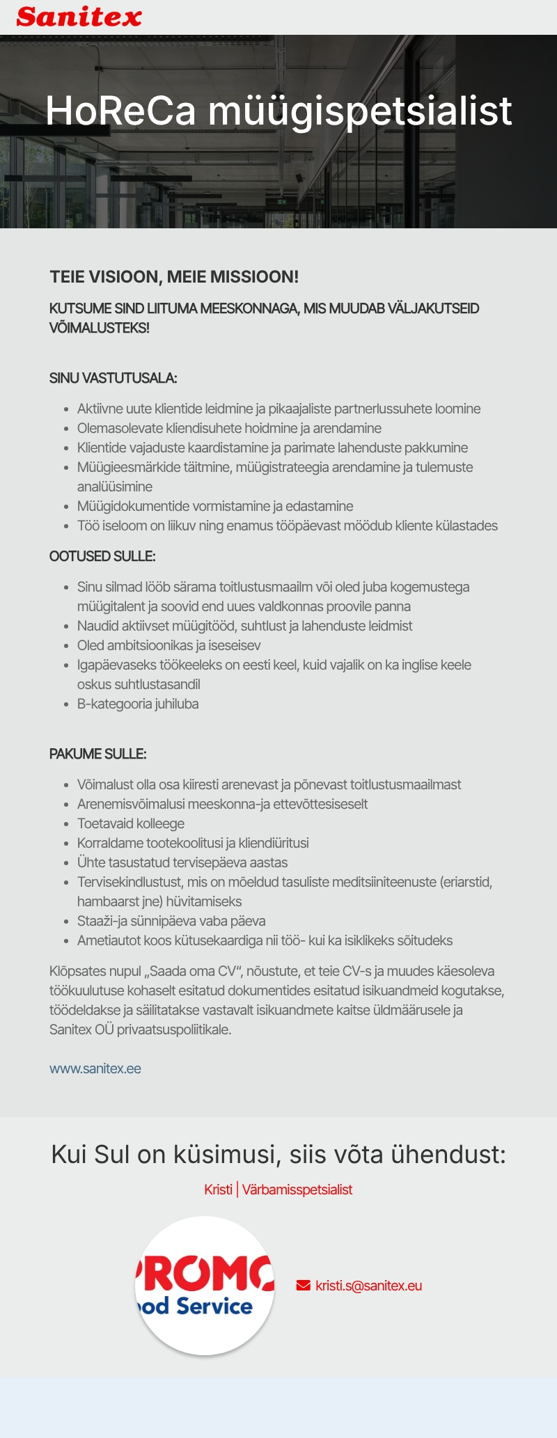 Sanitex OÜ HoReCa müügispetsialist