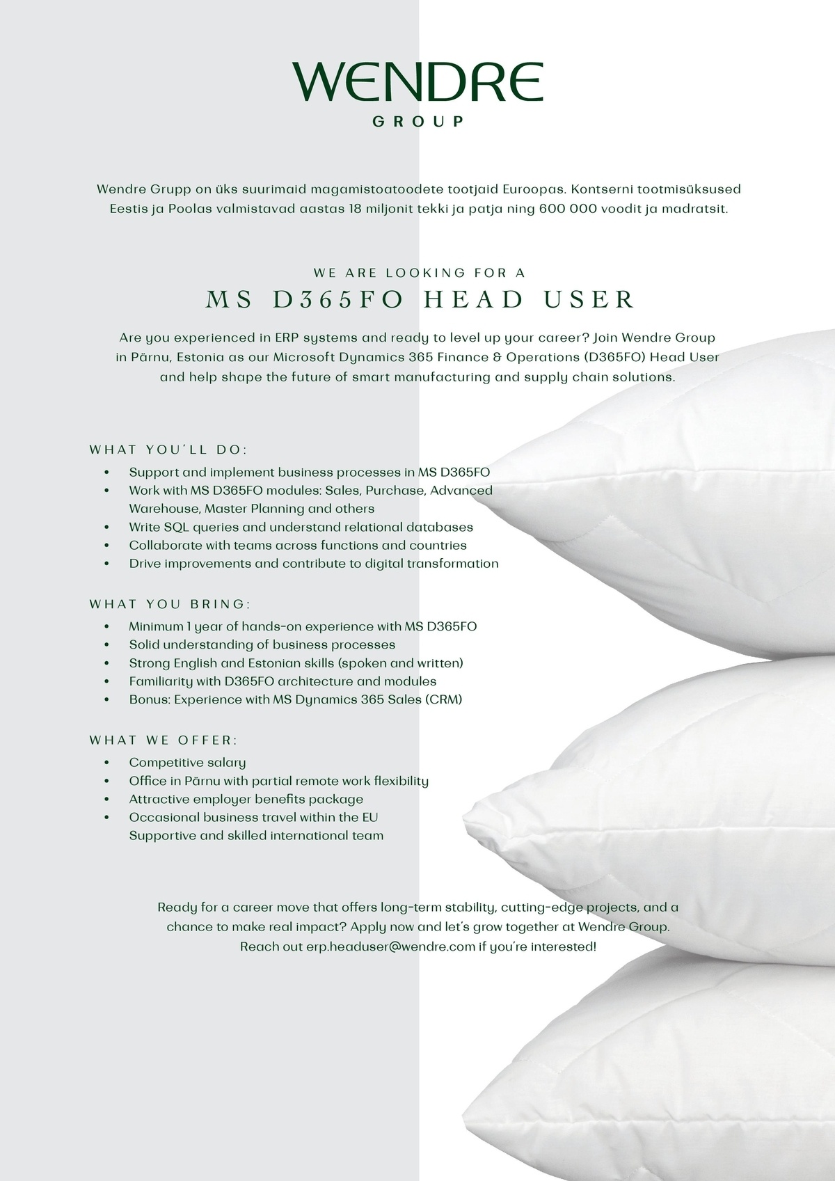 Wendre AS Microsoft D365FO peakasutaja