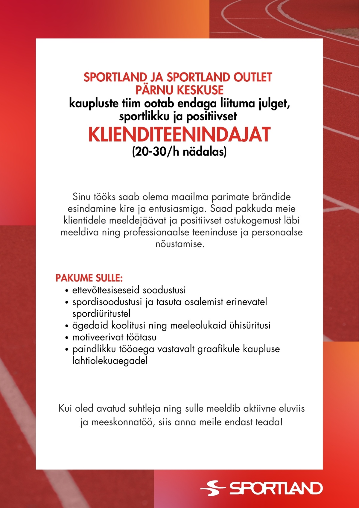 Sportland Eesti Sportland Pärnu Keskus klienditeenindaja