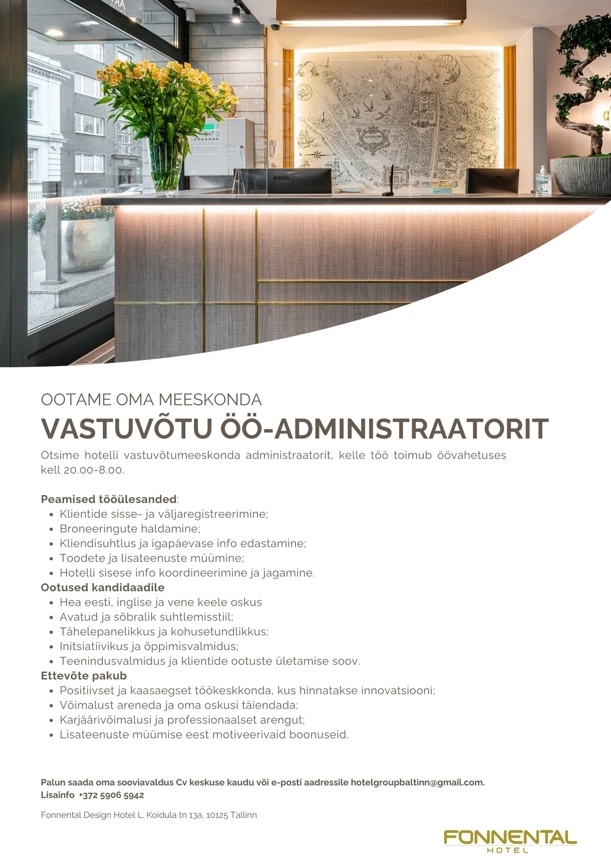Hotel Group BaltInn OÜ Vastuvõtu ööadministraator