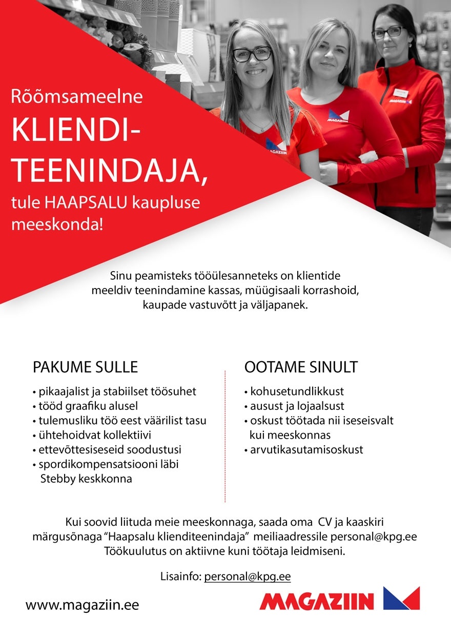 KPG Kaubanduse OÜ Klienditeenindaja Haapsalu Magaziin