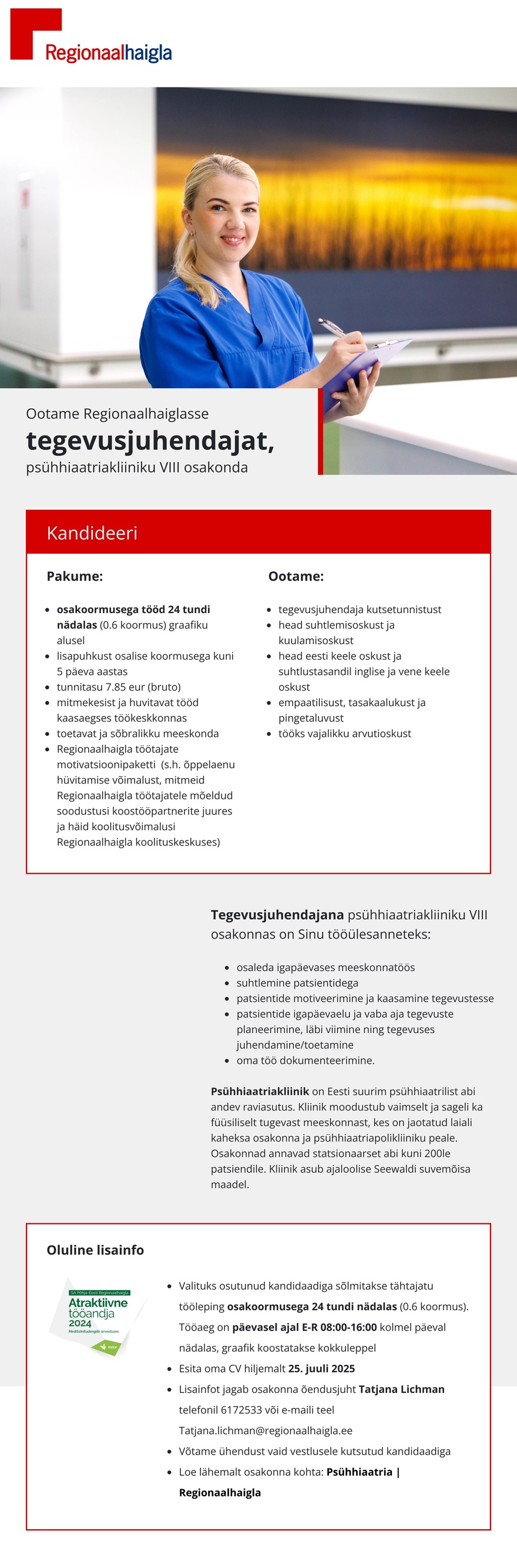 Põhja-Eesti Regionaalhaigla Tegevusjuhendaja psühhiaatriakliiniku VIII osakonda