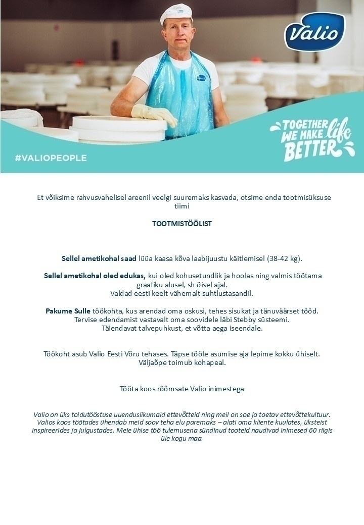 Valio Eesti AS Tootmistööline