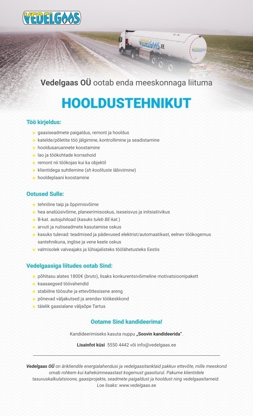 Vedelgaas OÜ Hooldustehnik