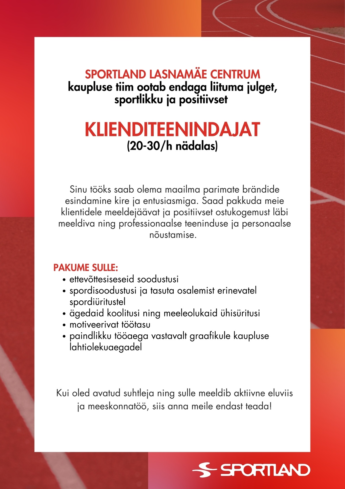 Sportland Eesti Sportland Lasnamäe Centrum klienditeenindaja