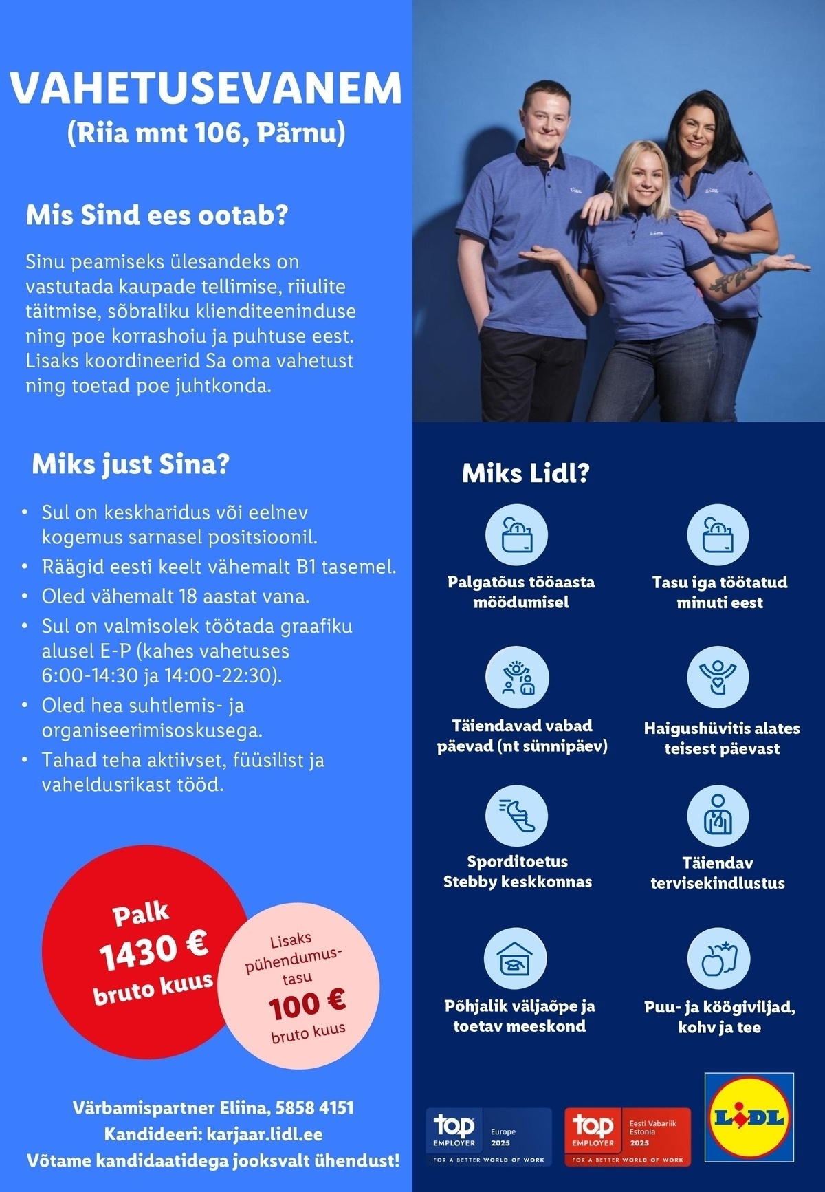 Lidl Eesti OÜ Pärnu vahetusevanem (Riia mnt 106, Pärnu)