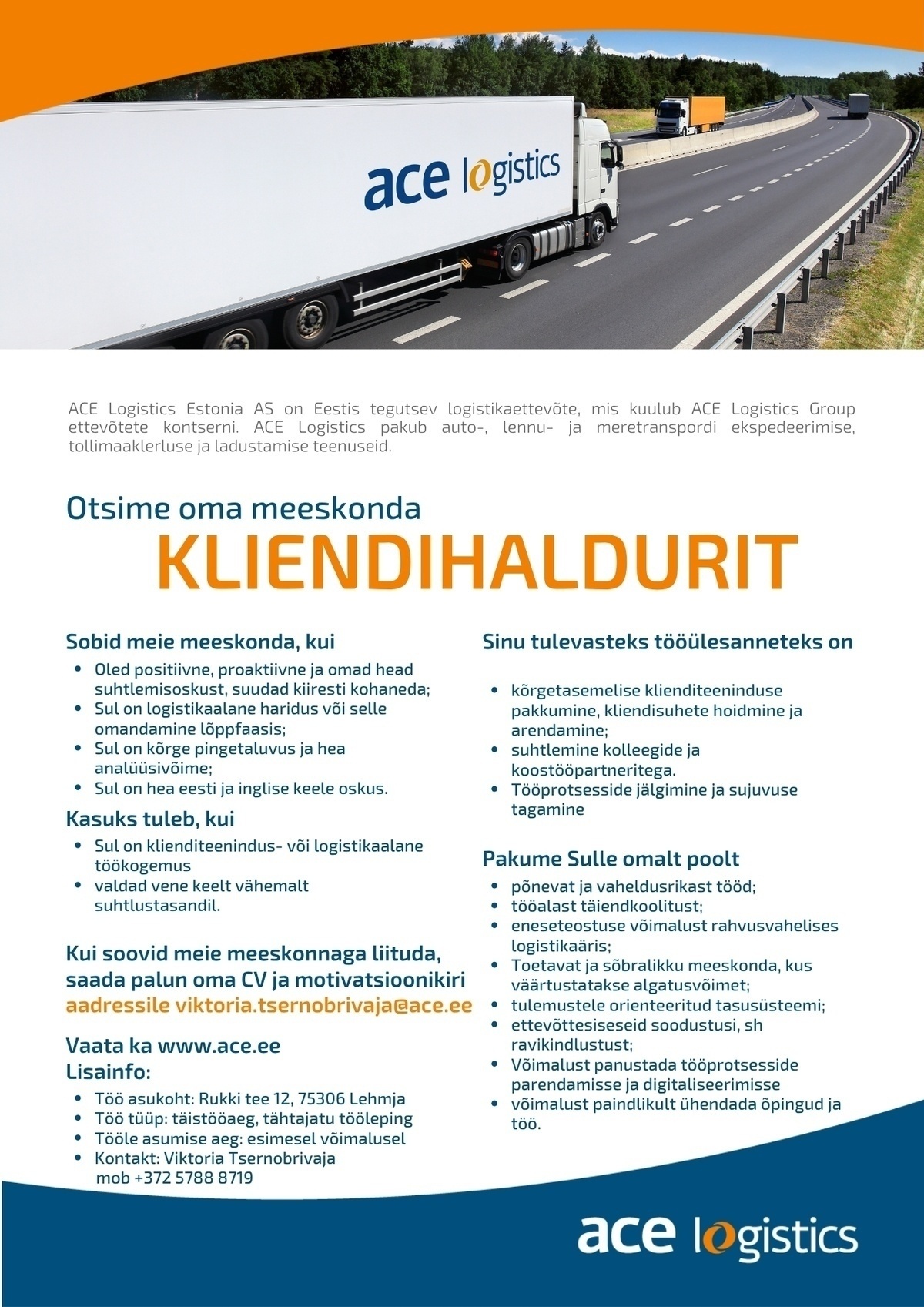 ACE Logistics Estonia AS Kliendihaldur