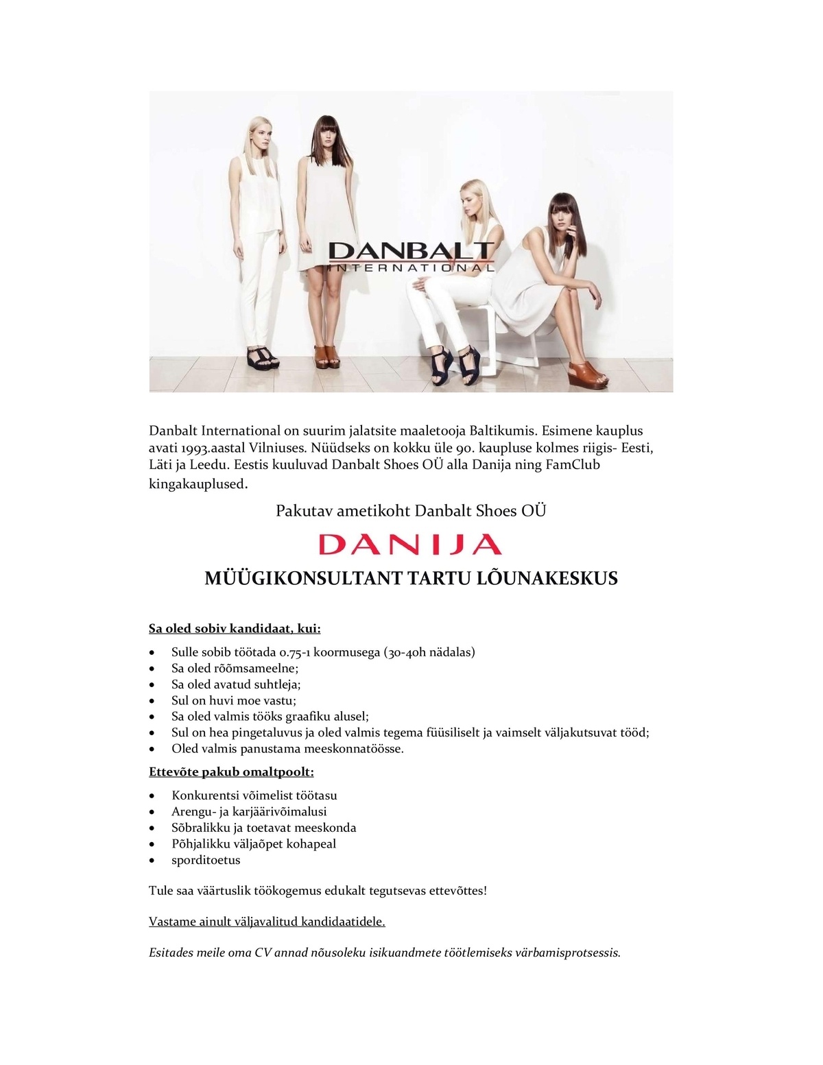 DANBALT SHOES OÜ Klienditeenindaja