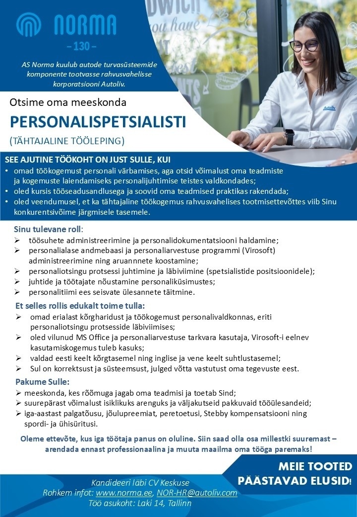 Norma AS Personalispetsialist (tähtajaline tööleping)