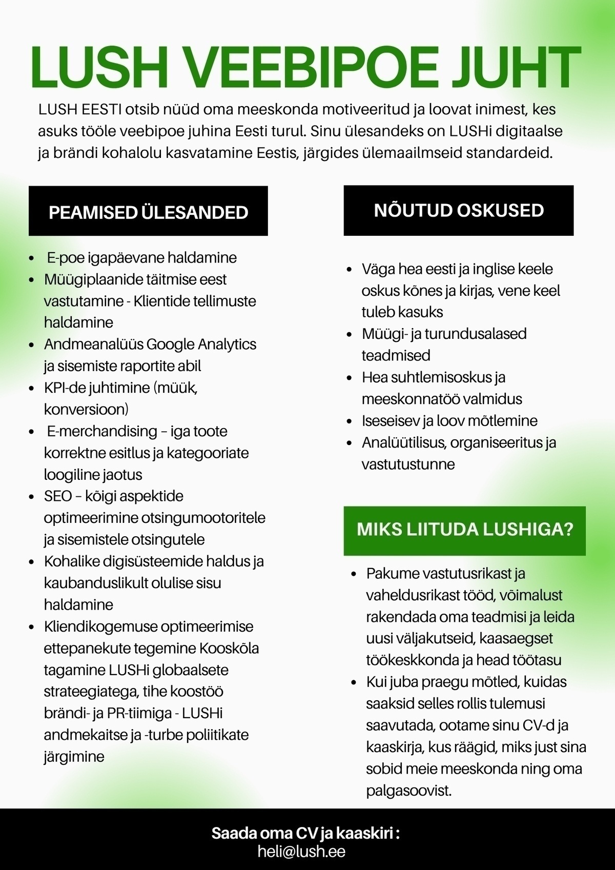 EETILINE KOSMEETIKA OÜ LUSH VEEBIPOE JUHT