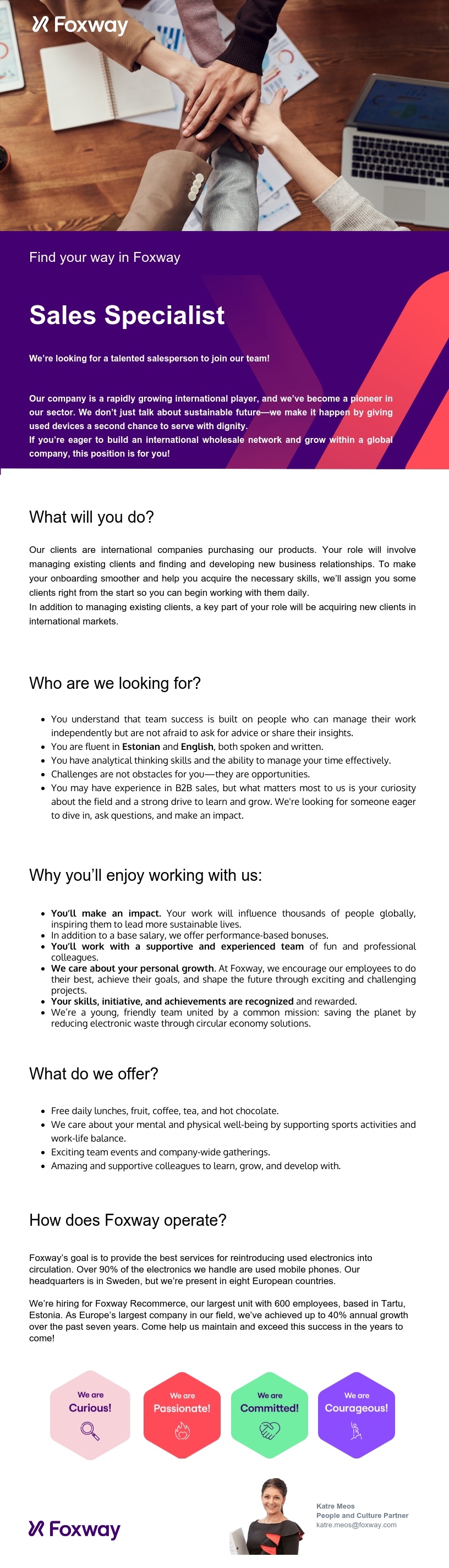 Foxway OÜ Sales Specialist