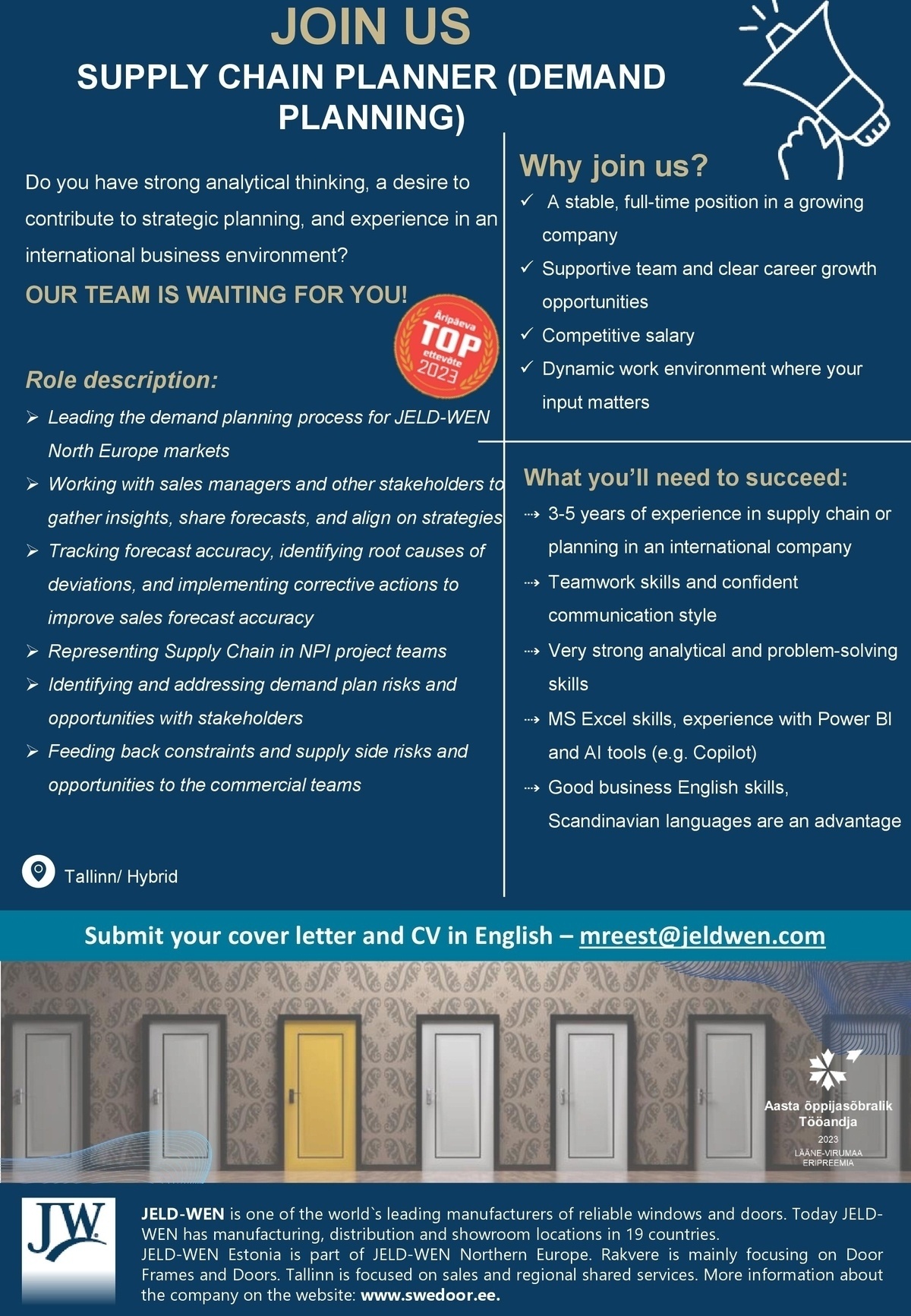 JELD-WEN Eesti AS Supply chain (demand) planner (apply with cover letter)