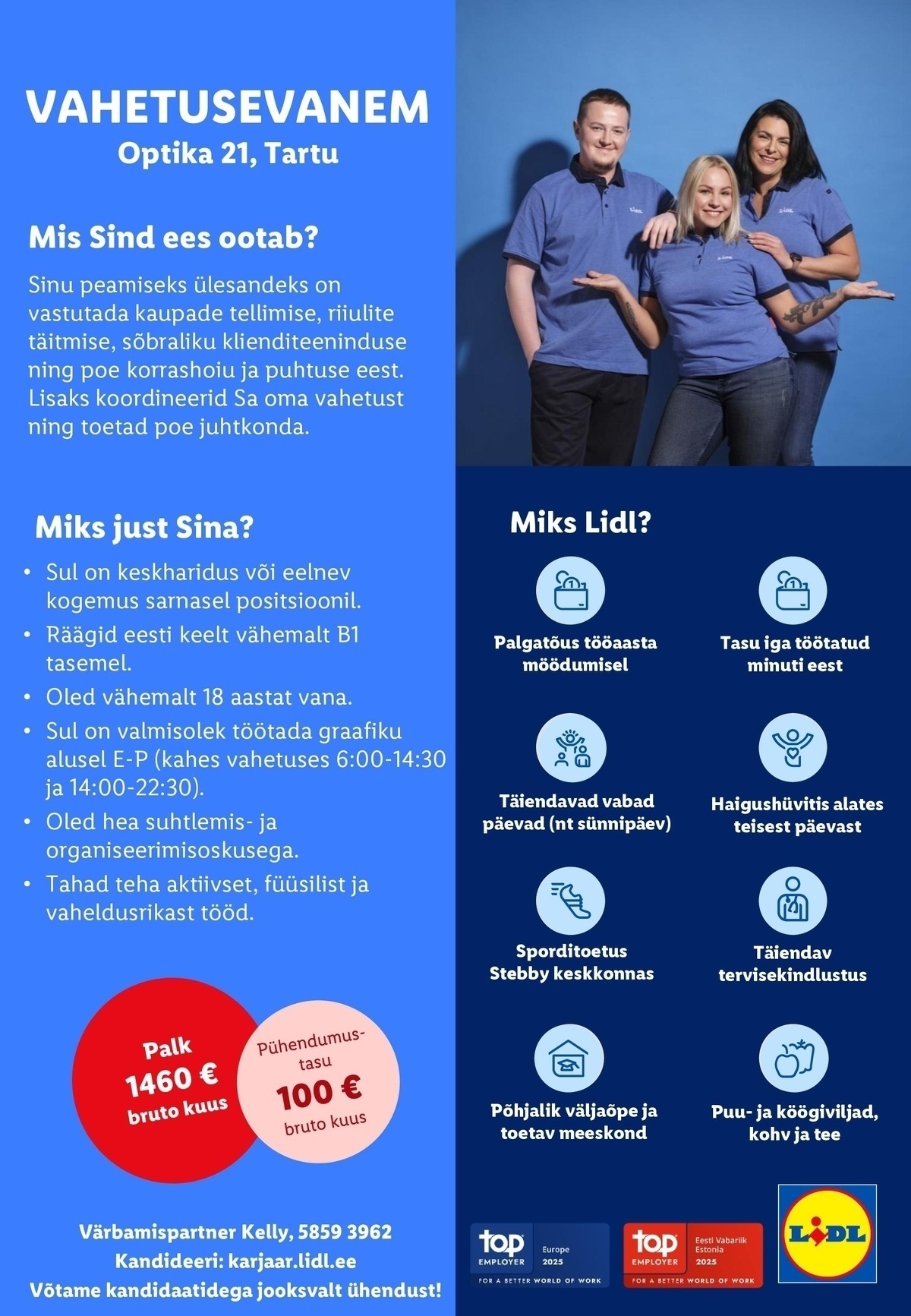 Lidl Eesti OÜ Tartu Lõunakeskuse vahetusevanem (Optika 21, Tartu)