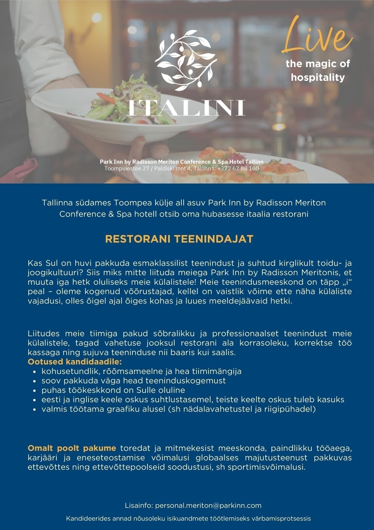 Meriton Hotels OÜ Restorani teenindaja