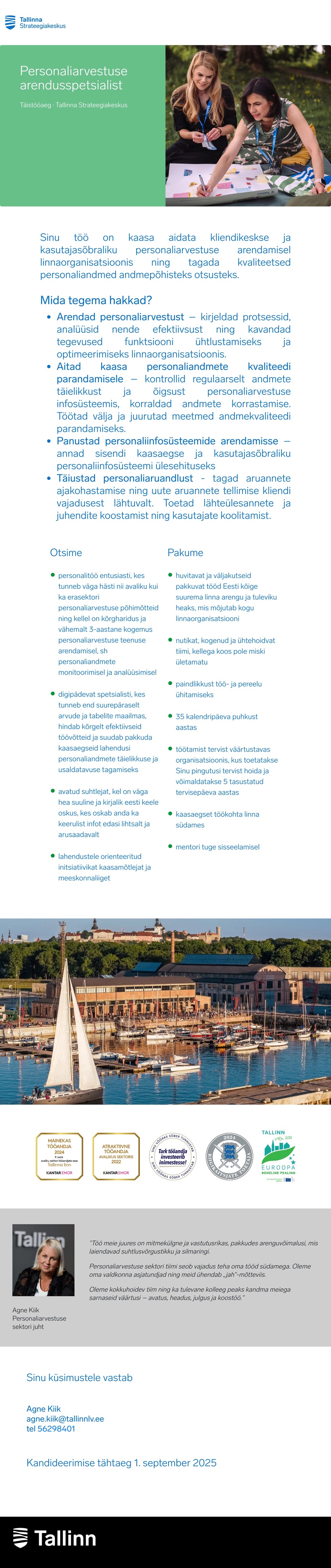 Tallinna Strateegiakeskus Personaliarvestuse arendamisspetsialist