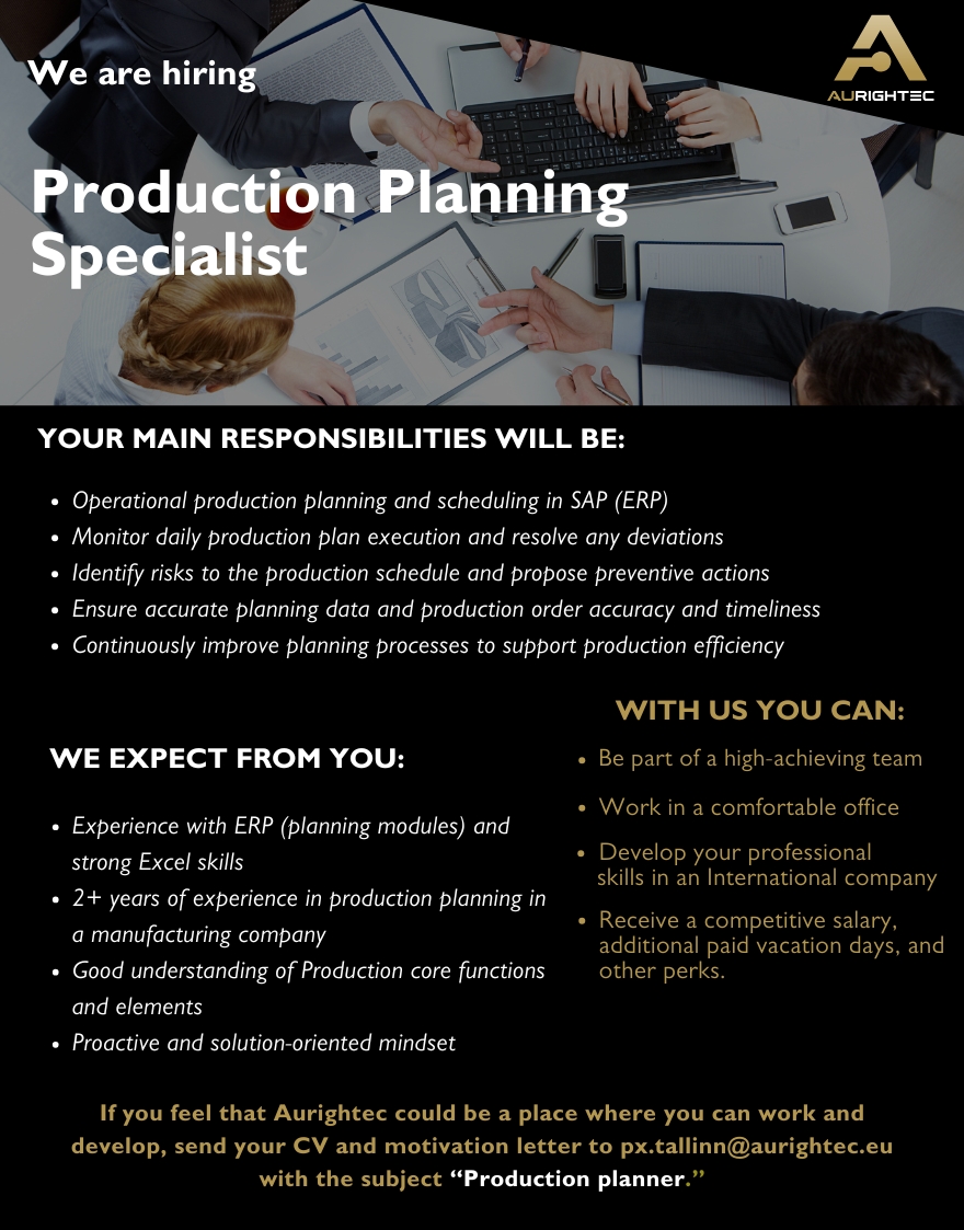 Aurightec Estonia AS Production planner Specialist