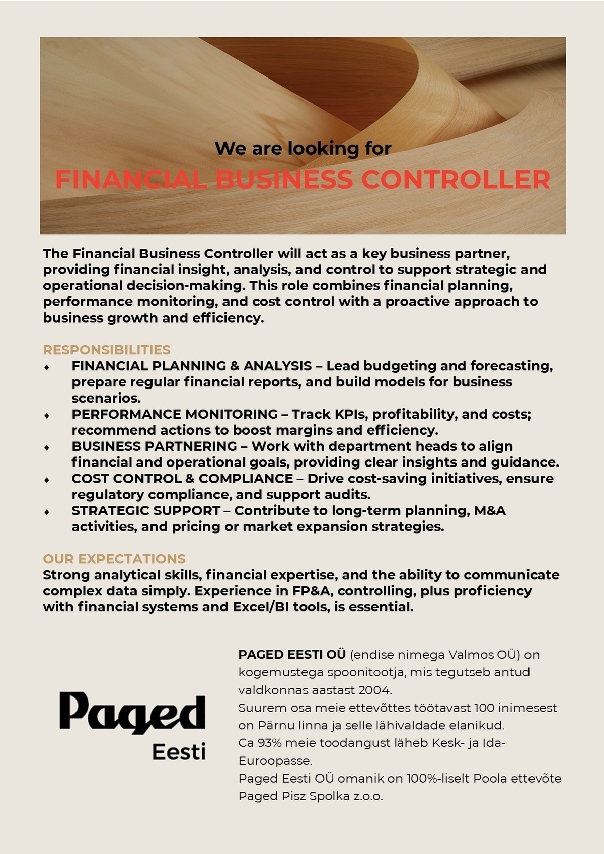 PAGED EESTI OÜ Finantskontroller