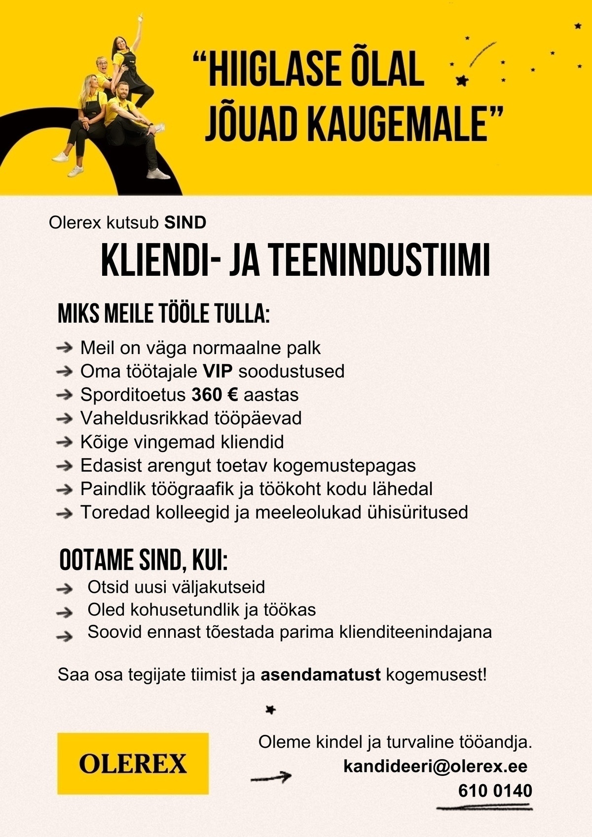 Olerex AS Klienditeenindaja Väo keskuse teenindustiimi