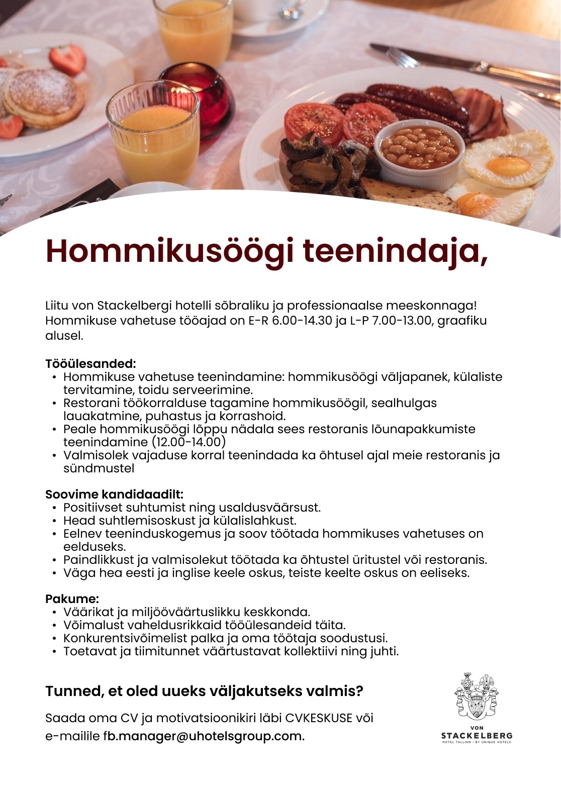 Easy Stay Hospitaöity OÜ Hommikusöögi teenindaja