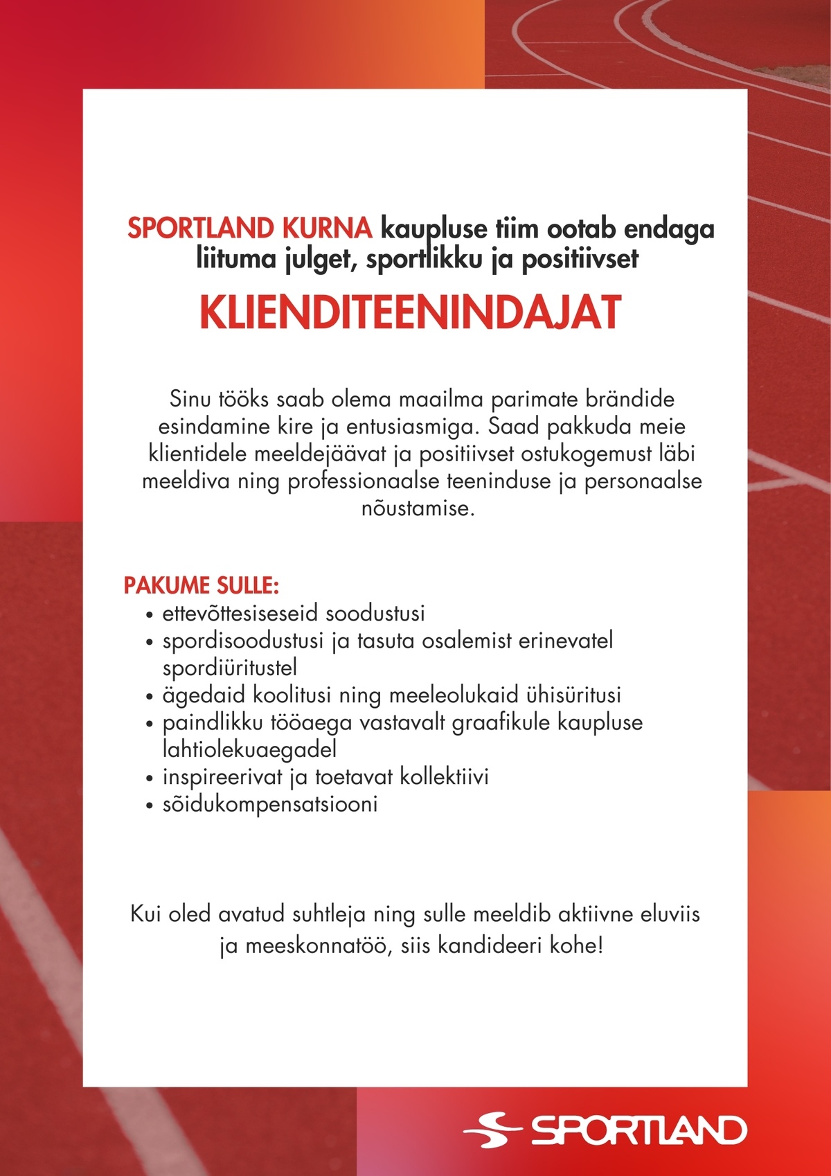 Sportland Eesti Sportland Kurna klienditeenindaja