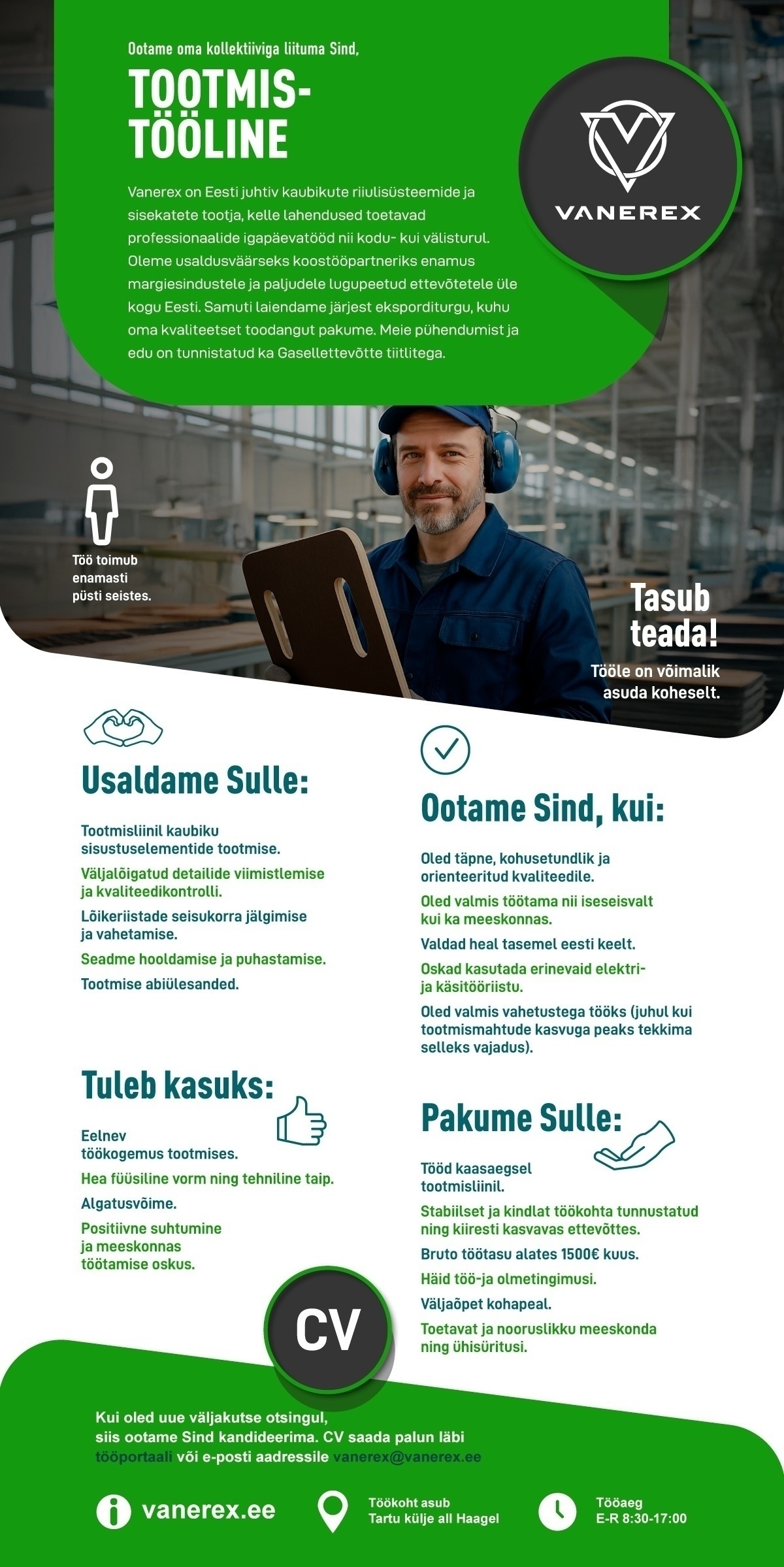 VANEREX OÜ Tootmistööline