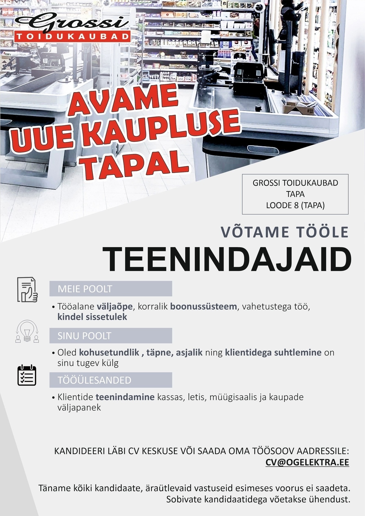 OG Elektra AS Teenindajad (UUS kauplus Tapal)