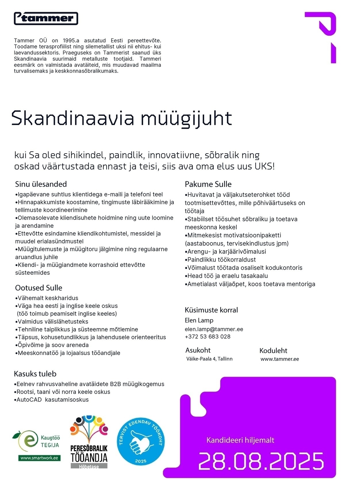 Tammer OÜ SKANDINAAVIA MÜÜGIJUHT