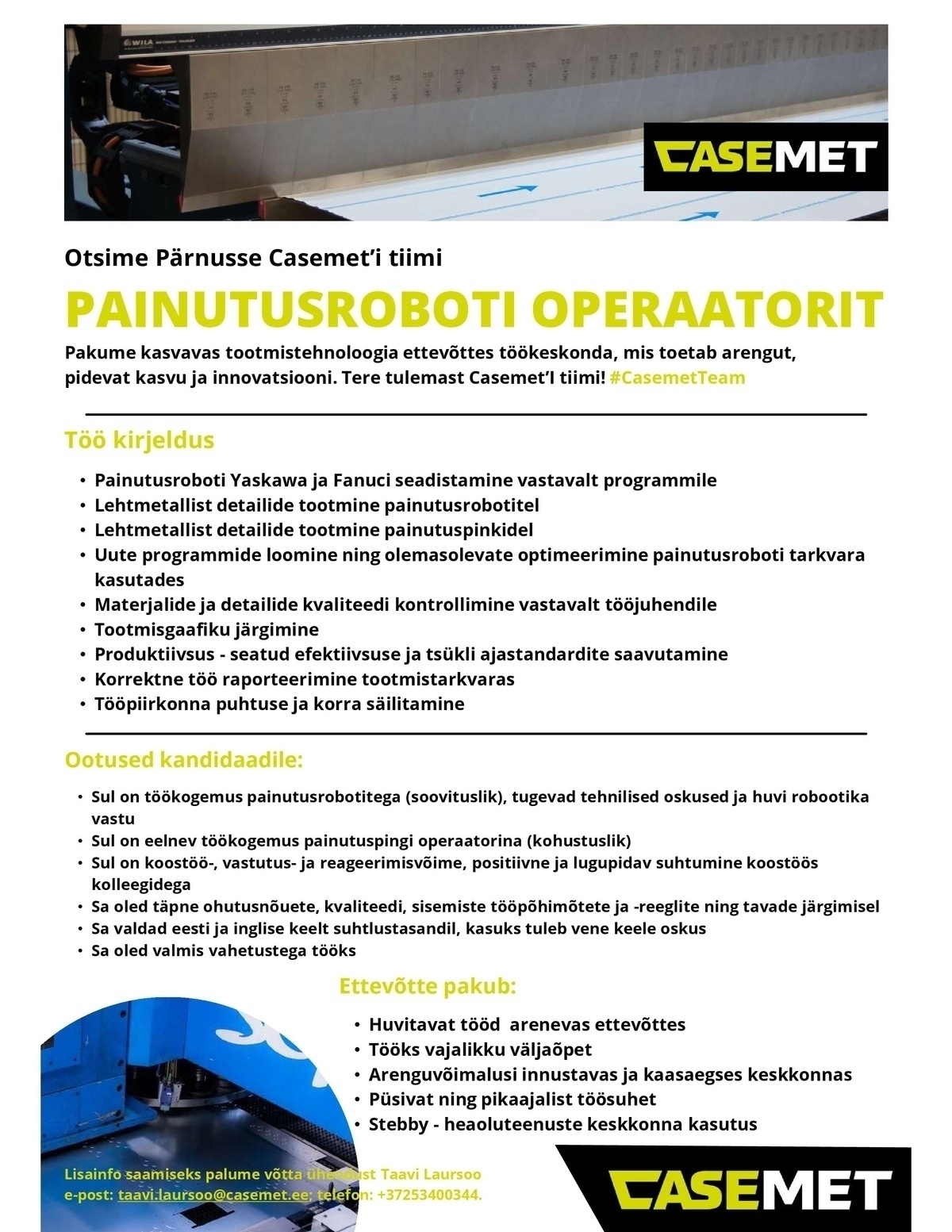 Casemet OÜ Painutusroboti operaator