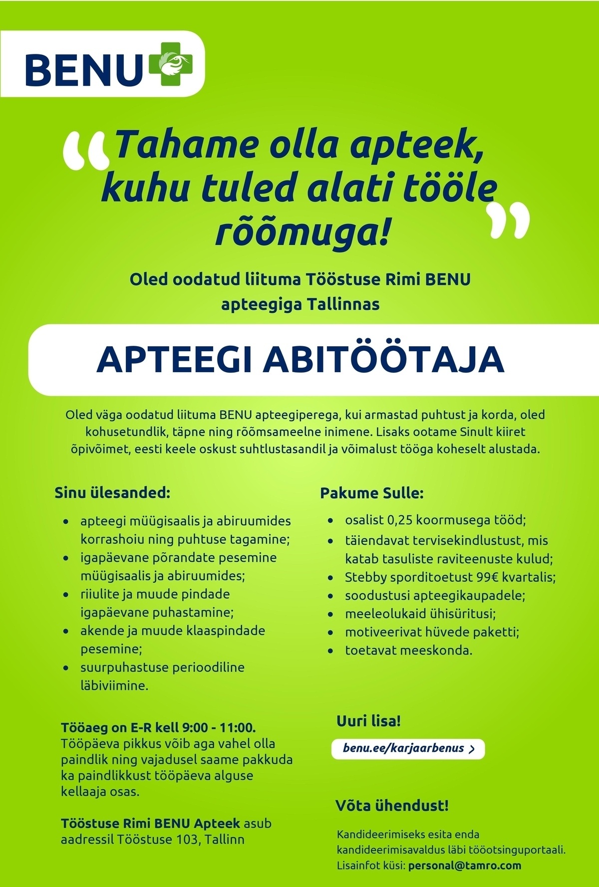 BENU Apteek Apteegi abitöötaja