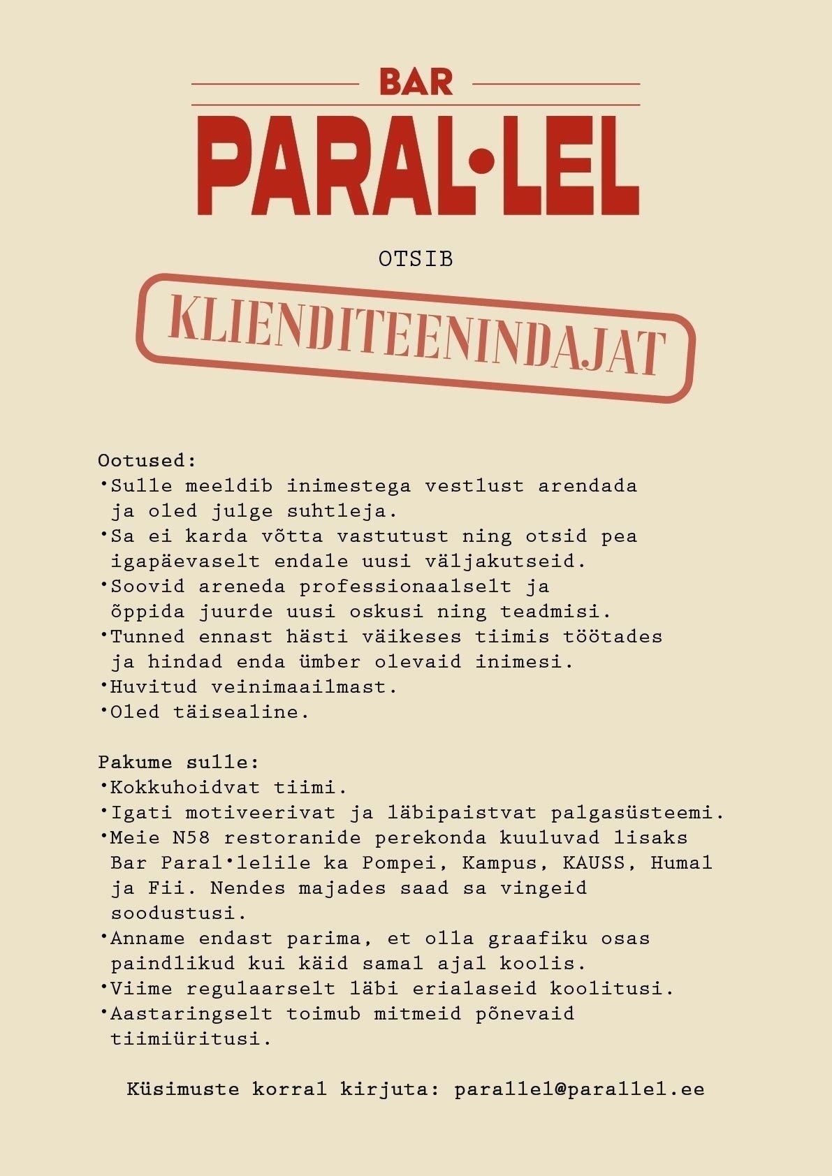 Vermuteria OÜ Klienditeenindaja