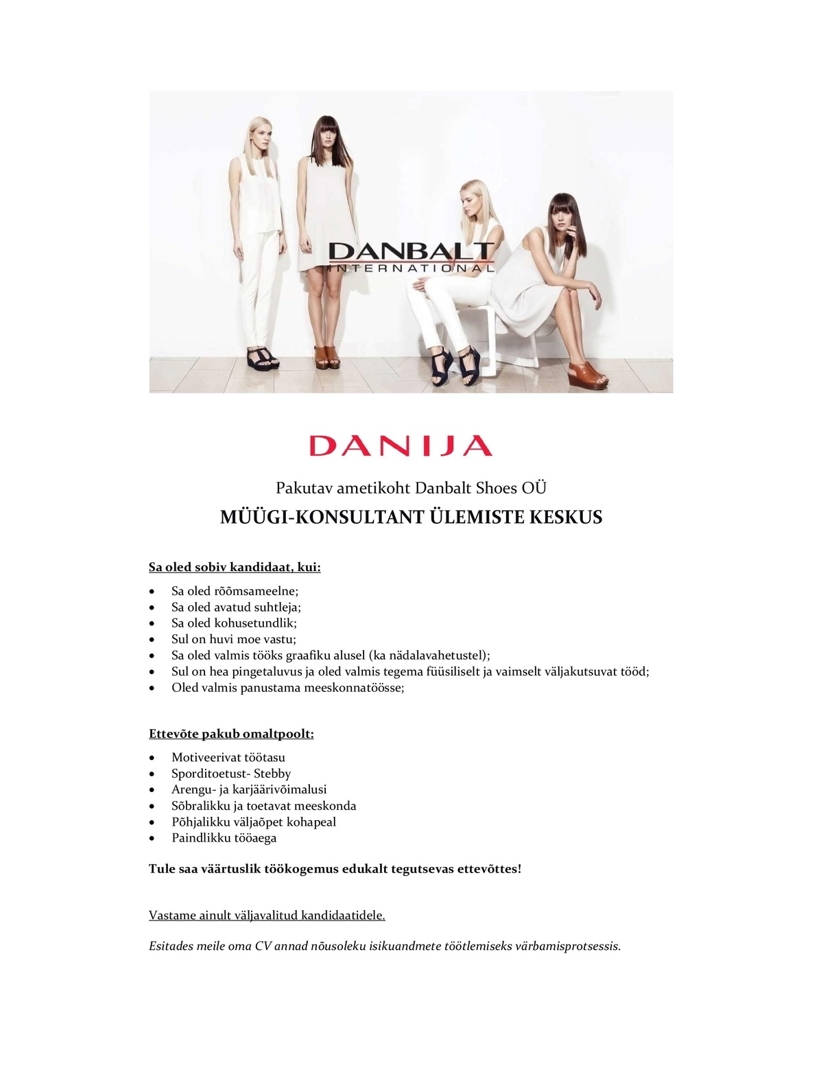 DANBALT SHOES OÜ Klienditeenindaja