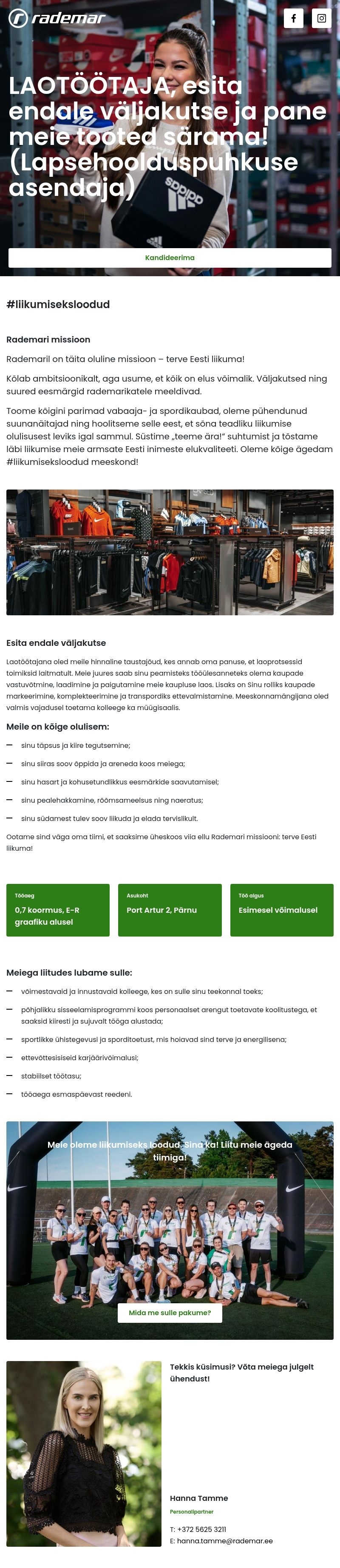 Rademar OÜ Laotöötaja, esita endale väljakutse- Liitu Rademari Port Artur 2 tiimiga!