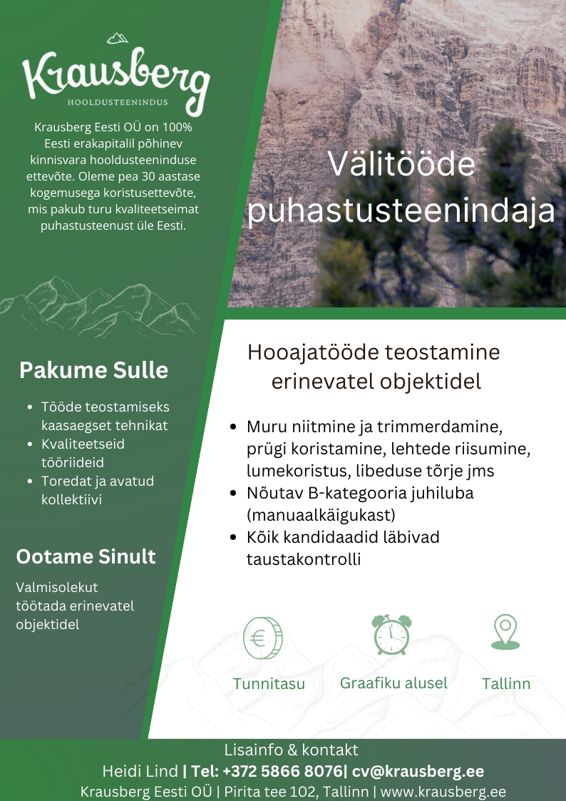 Krausberg Eesti OÜ Välitööde puhastusteenindaja Tallinnas