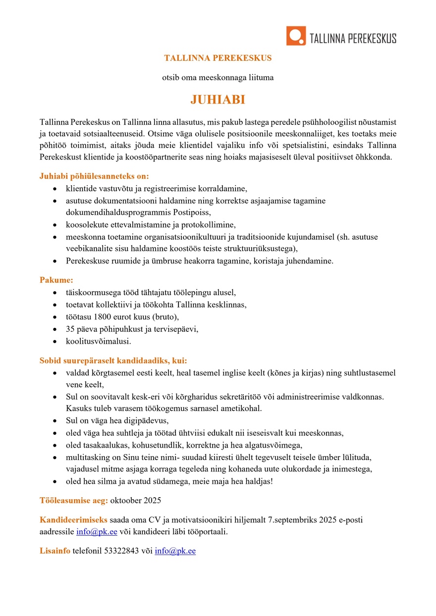 Tallinna Perekeskus Juhiabi