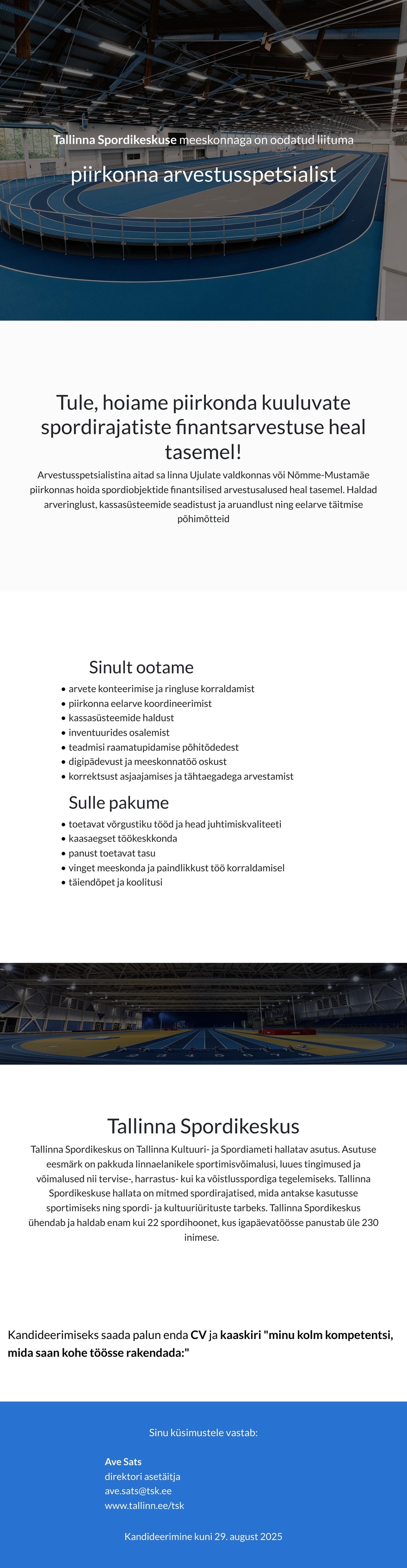 Tallinna Spordikeskus Arvestusspetsialist