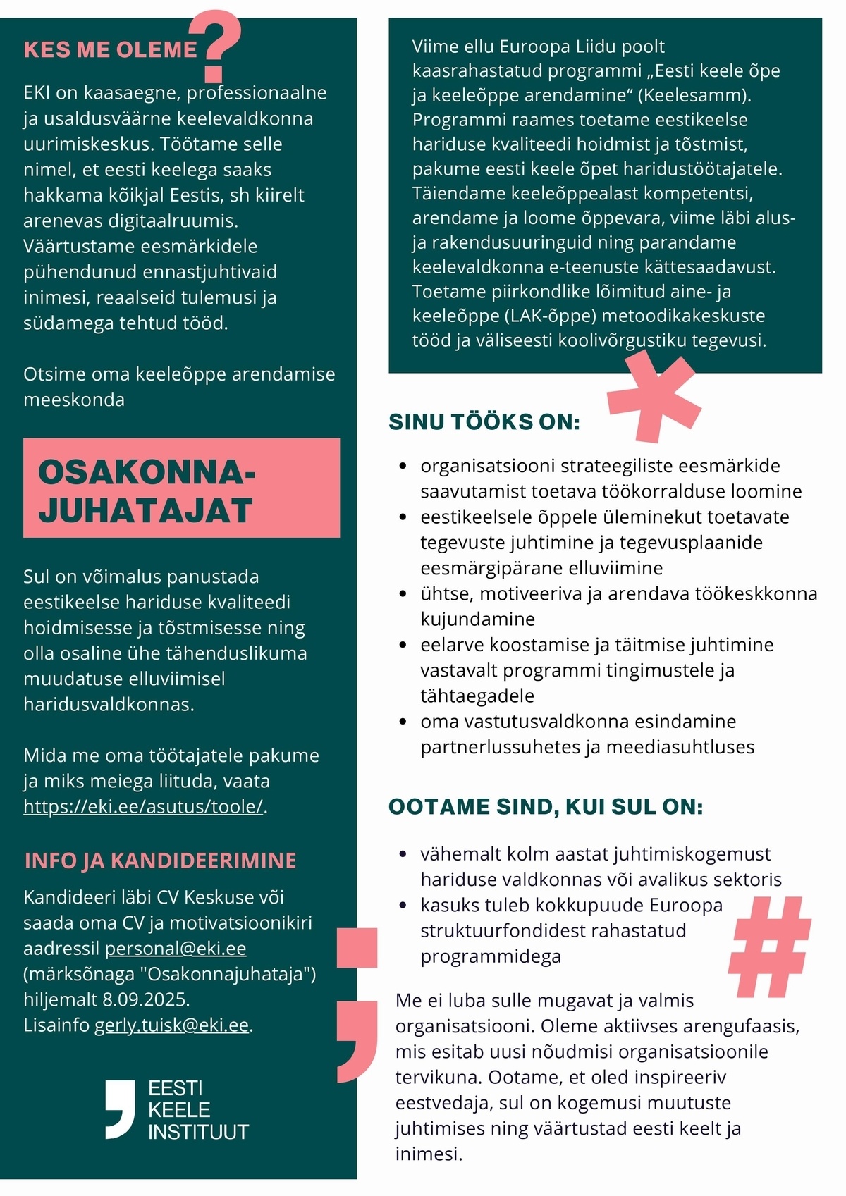 Eesti Keele Instituut Keeleõppe arendamise osakonna juhataja