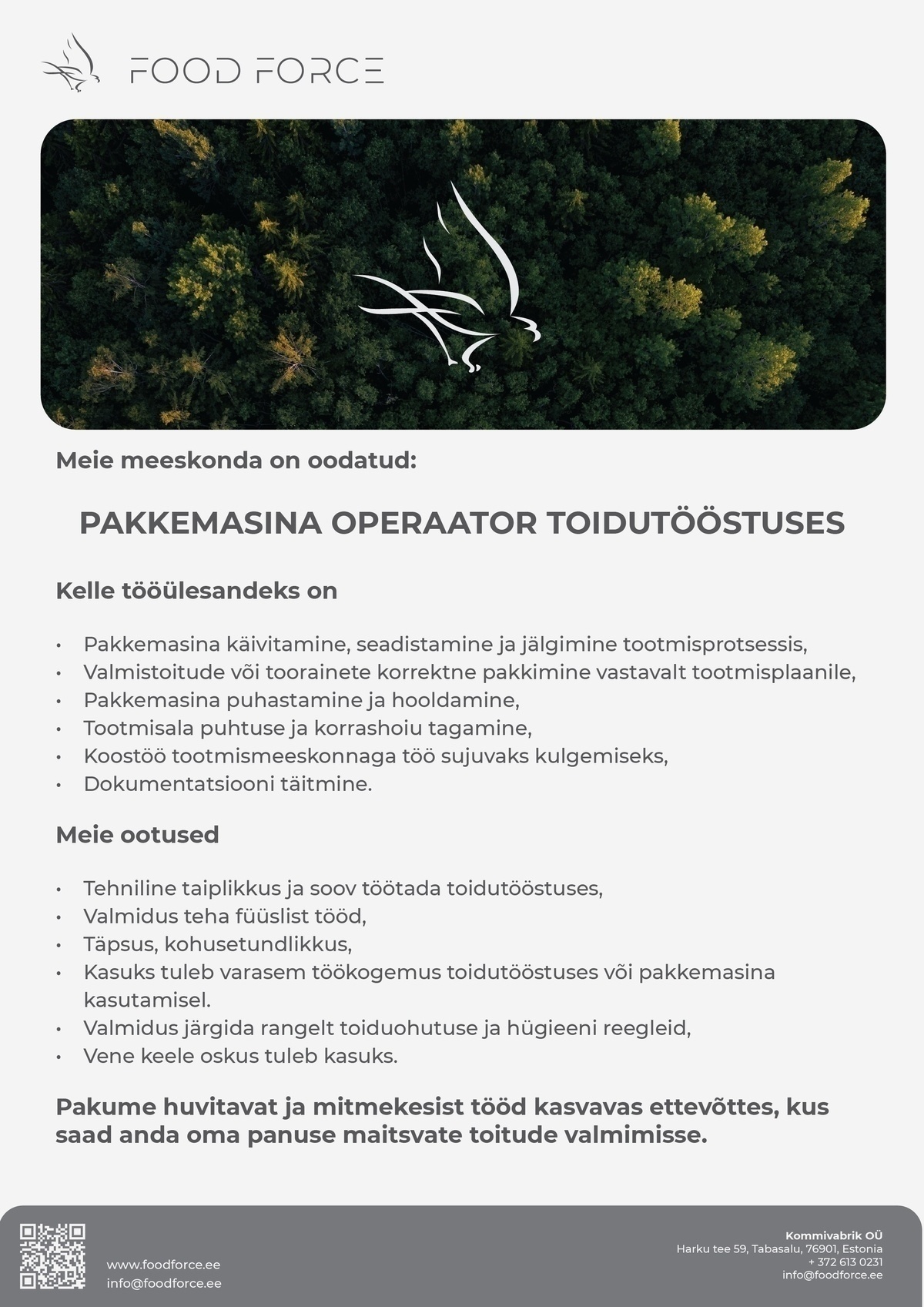 Kommivabrik OÜ Pakkemasina operaator toidutööstuses