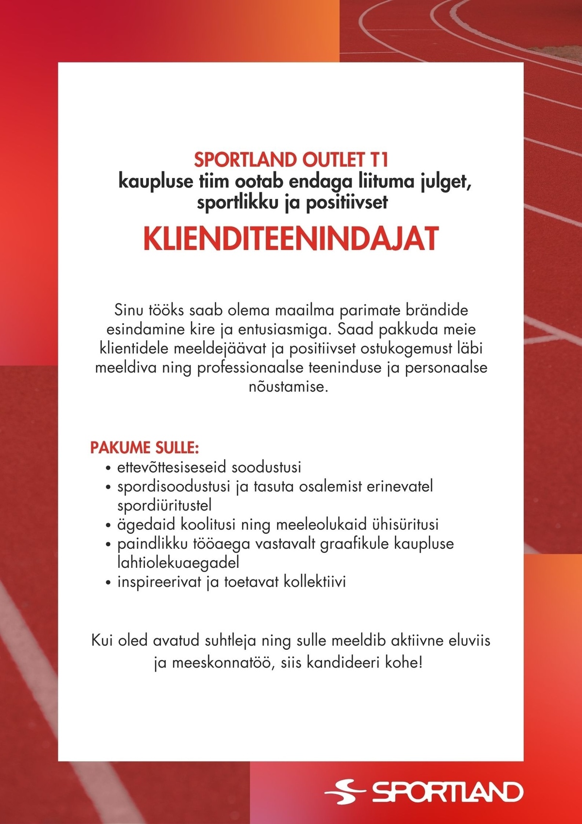 Sportland Eesti Sportland Outlet T1 klienditeenindaja
